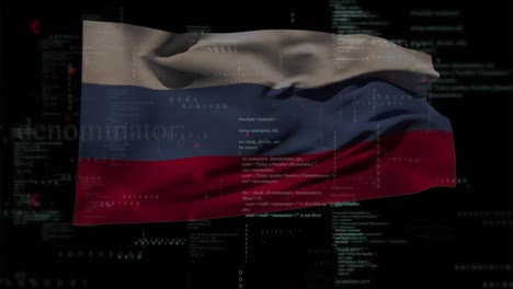 Animation-Der-Datenverarbeitung-über-Der-Russischen-Flagge-Auf-Schwarzem-Hintergrund