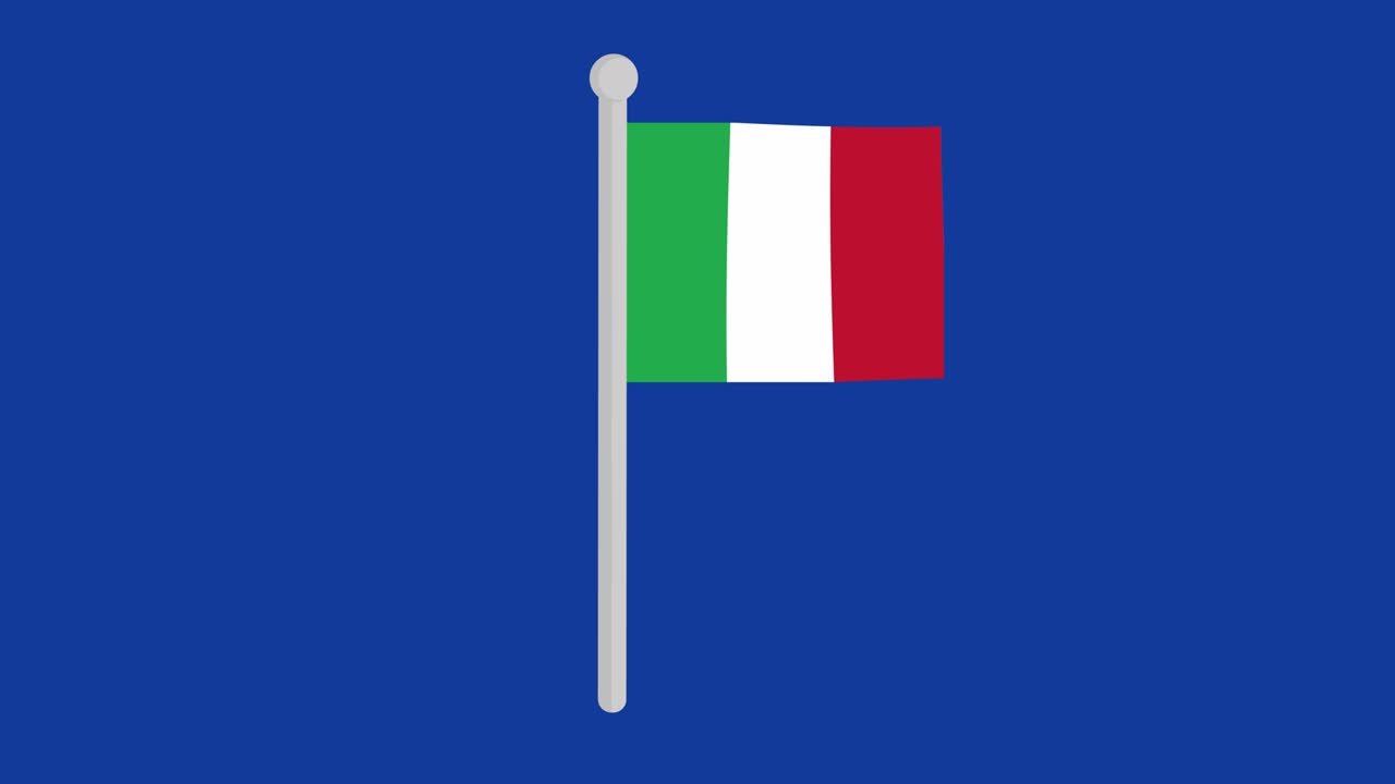 Animazione in loop della bandiera italiana che sventola su un'asta.