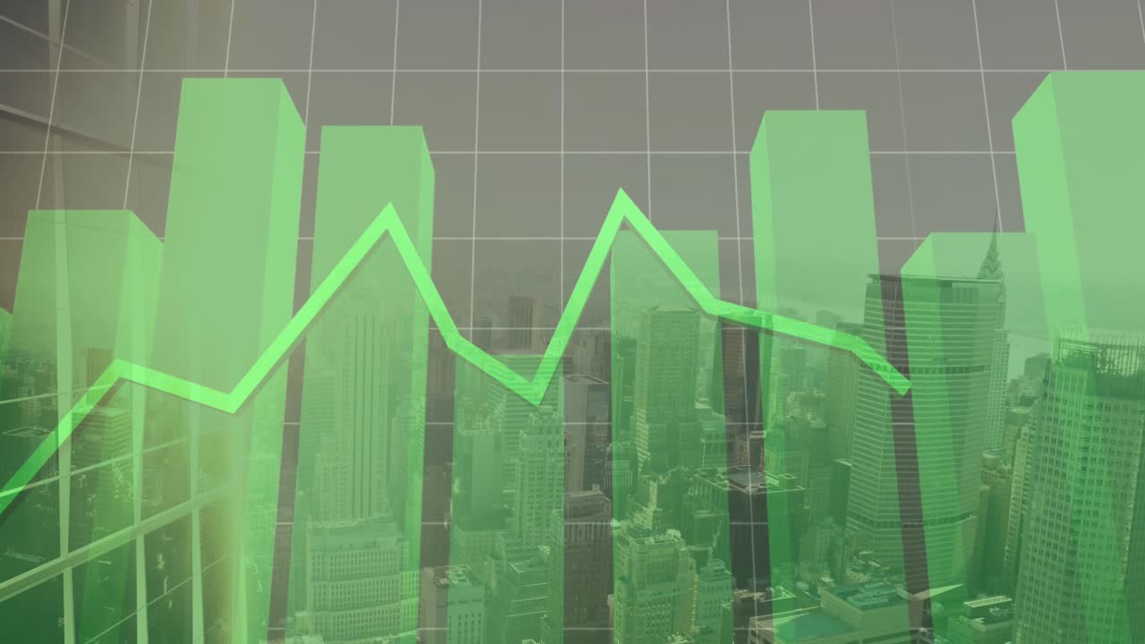 animación de gráficos financieros y datos sobre el paisaje urbano