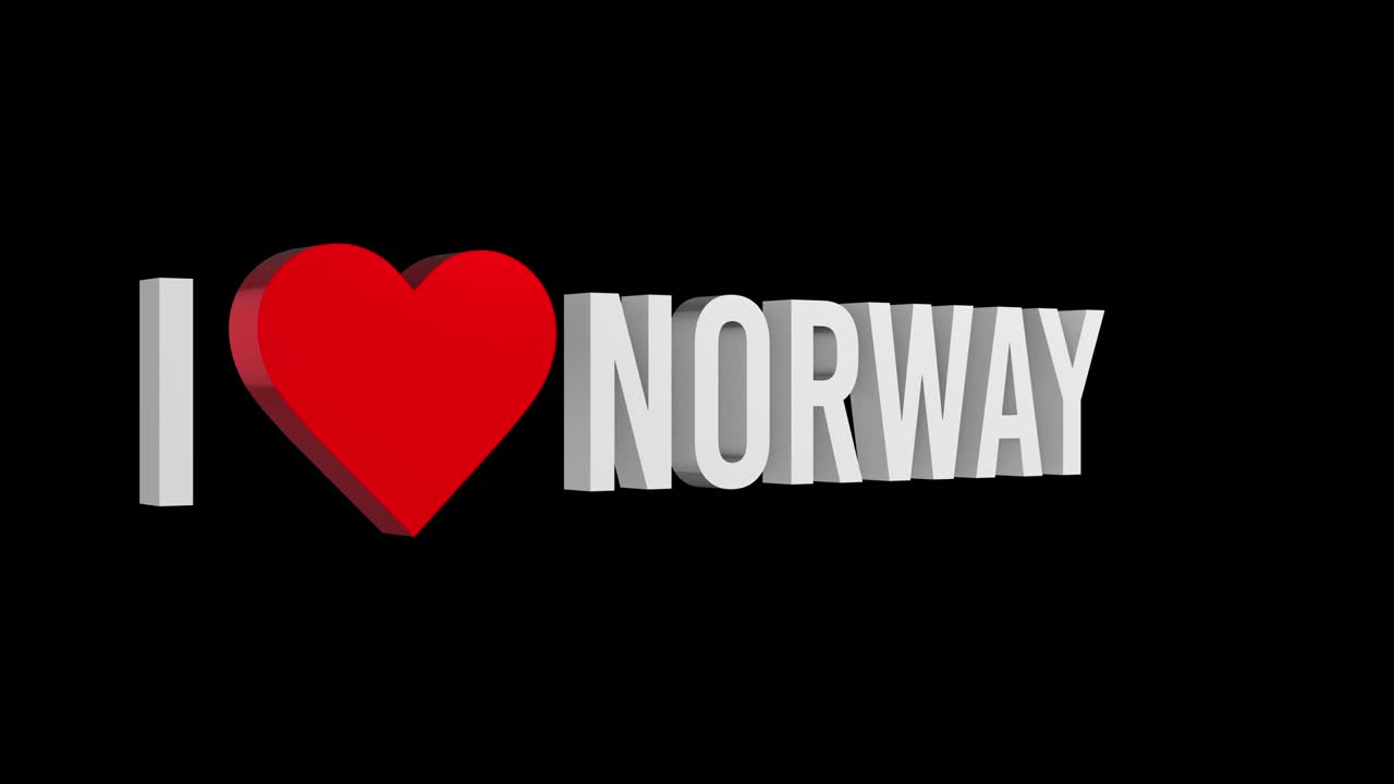 me encanta noruega. texto y corazón en 3d. canal alpha