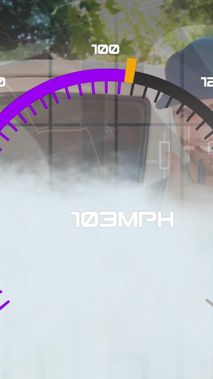 Animation of speedometer over delivery man next to a car