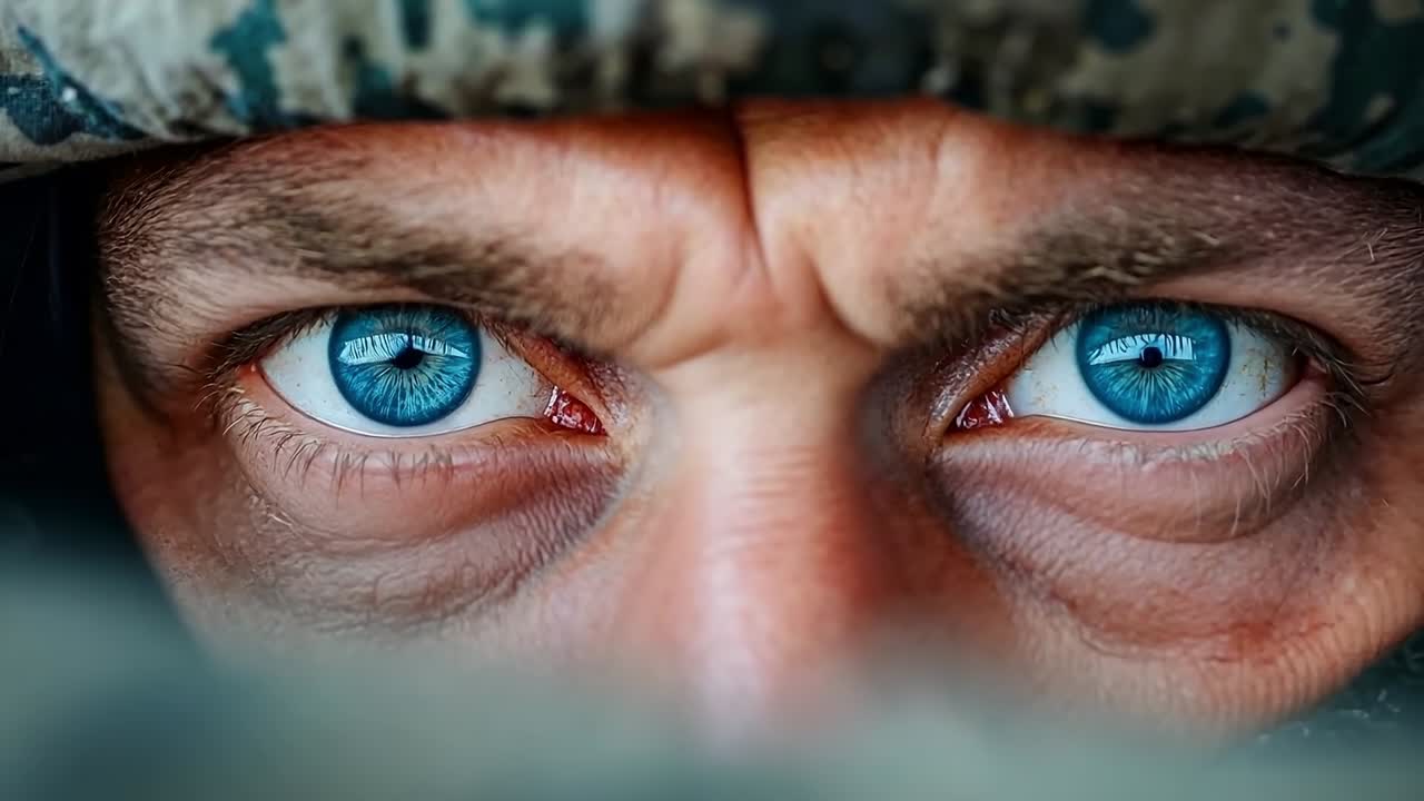 un primer plano de la cara de un hombre con ojos azules