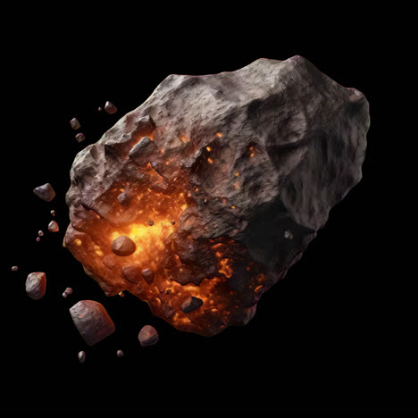 fiery meteorite in space animation isolated asset, transparent 4k video, alpha channel, prores 4444