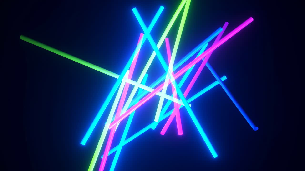 Vibrant Neon Light Sticks Crossing, Electric Cyberpunk Glow In Deep Navy Background, Intersecting Blue Pink