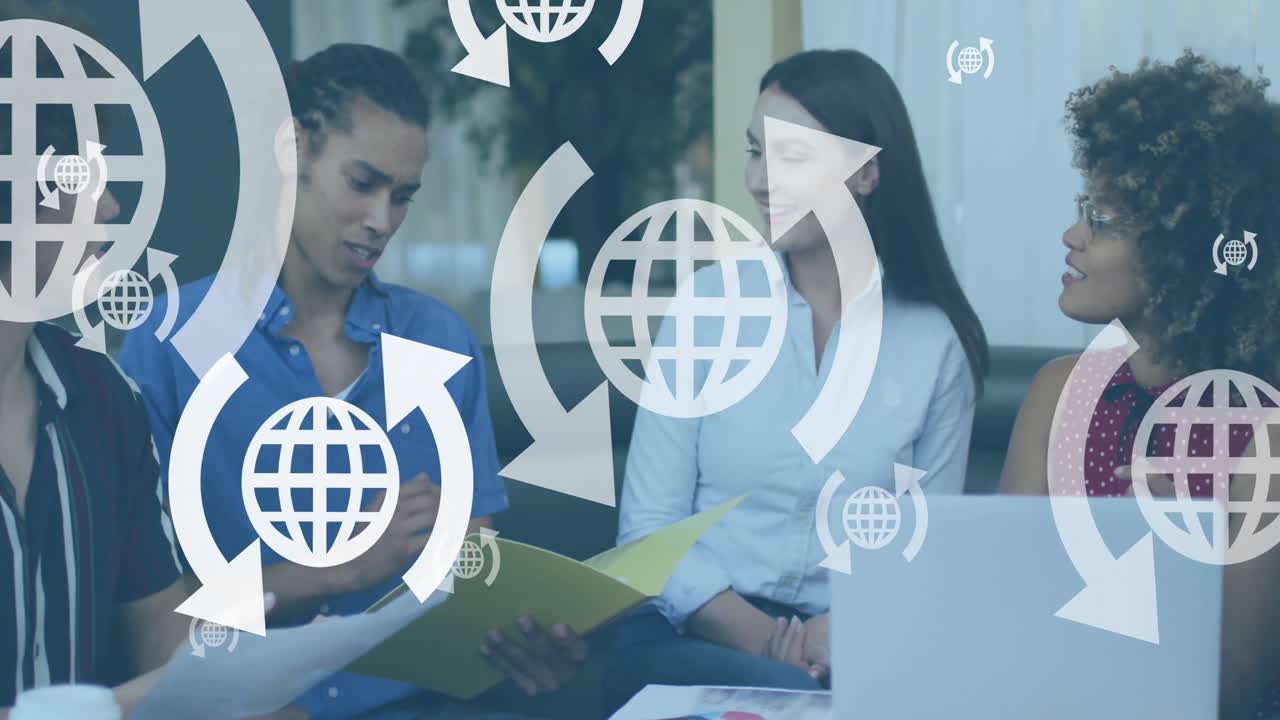 animación de redes de conexiones y mapa del mundo sobre negocios en animación usando teléfono.