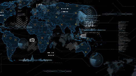 animation of statistics and data processing over world map