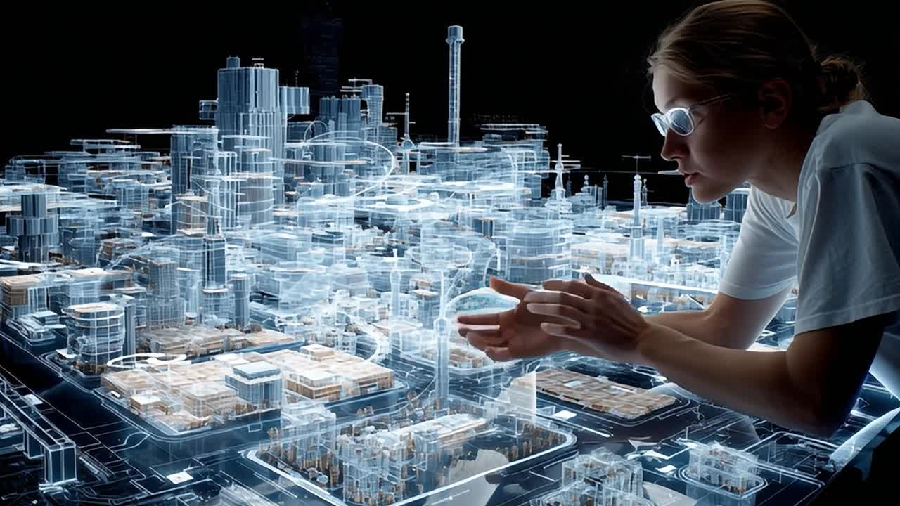 Innovative urban planning concept displayed with 3D holographic models