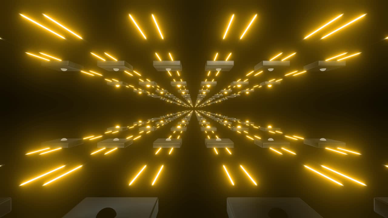 Abstract Neon Tunnel with Glowing Boxes