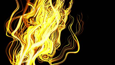 abstracto hermoso fondo de amarillo brillante flujo de líneas hechas de partículas. líneas crecen y forman abstractos hermosos rizos en el espacio. hermoso flujo de líneas de racimo en movimiento. hermosas rizos.