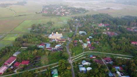 aerial view malays kampung and mosque
