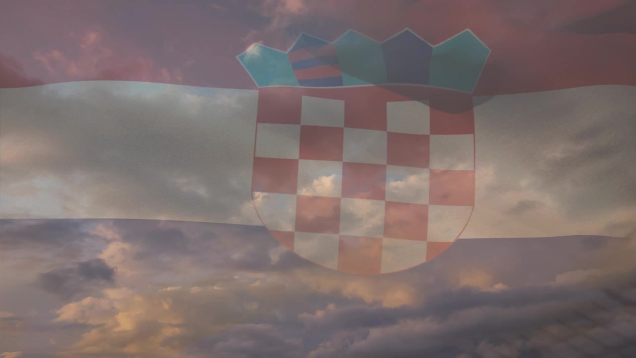 Animacja flagi Chorwacji nad chmurami.