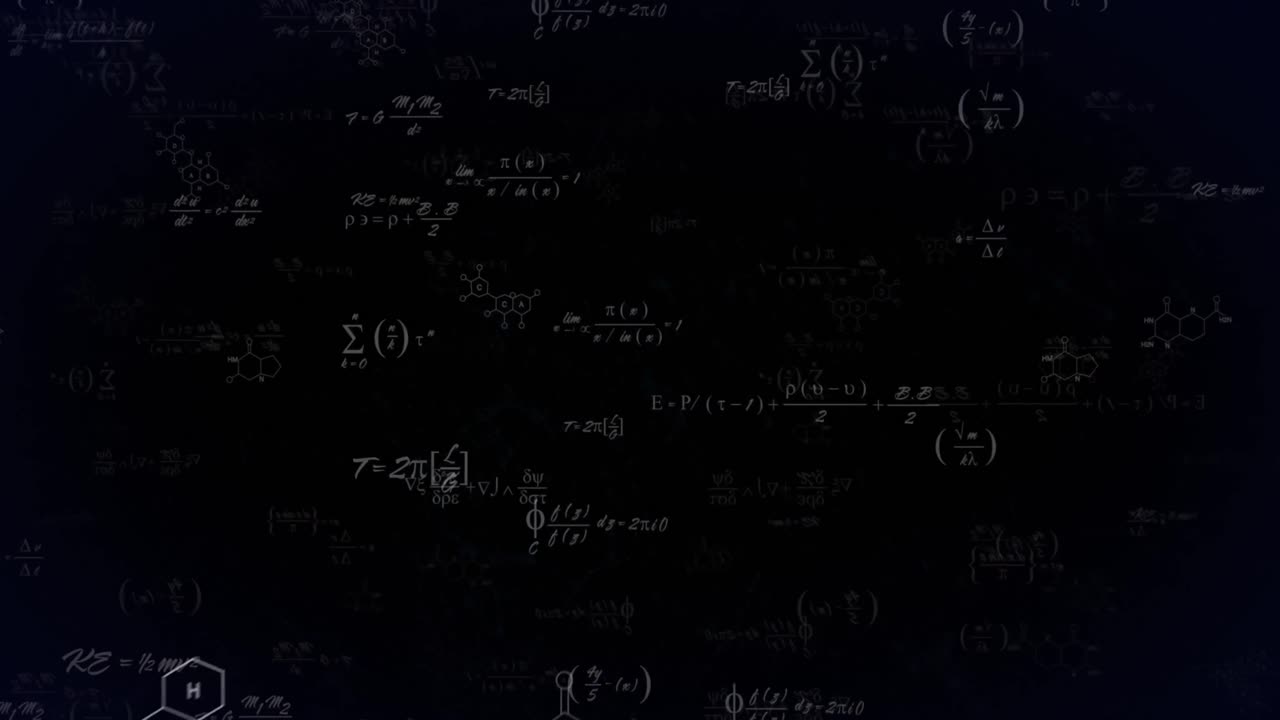 Animation of mathematical equations and network of connections floating against black background