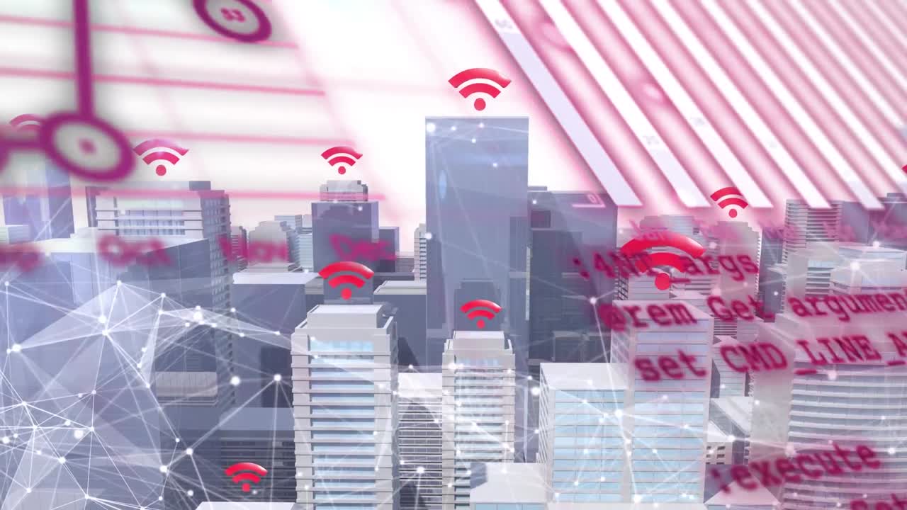 animación del procesamiento de datos sobre el paisaje urbano