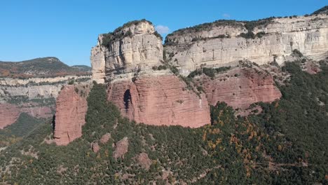 Aerial views of Sau reservoir in Catalonia with a church in the middle