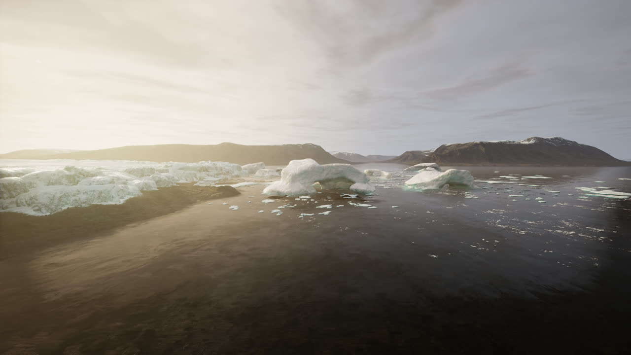 Stunning Aerial View of Icebergs in a Fjord