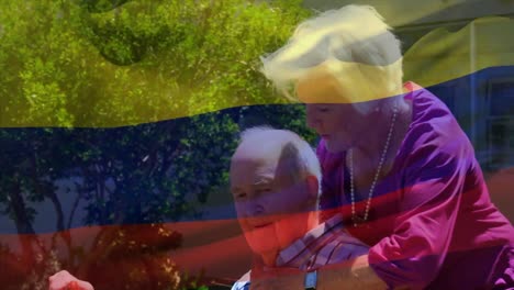 Animation-Der-Flagge-Kolumbiens-über-Einem-Sich-Umarmenden-älteren-Kaukasischen-Paar
