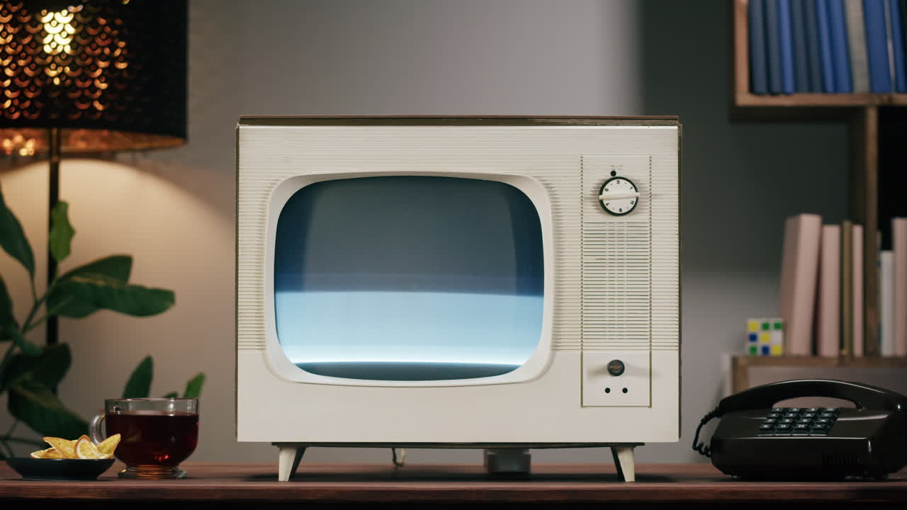A vintage television set in a retro-themed room