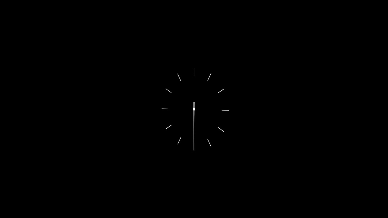 Orologio 4K in rotazione, animazione dell'orologio su schermo nero
