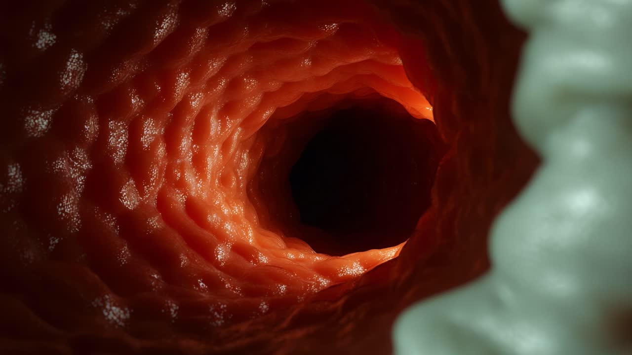 A Close-Up View of a Human Biological Structure: Exploring the Intricate Texture and Light Within a Hollow Tube That Represents a Component of the Digestive System