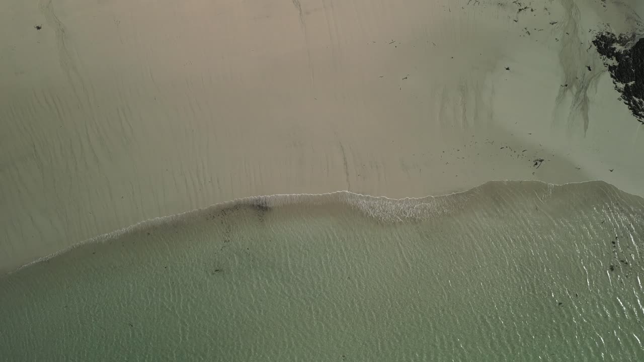 aerial top shot of sandy beach, Sanna, Ardnamurchan, Scotland
