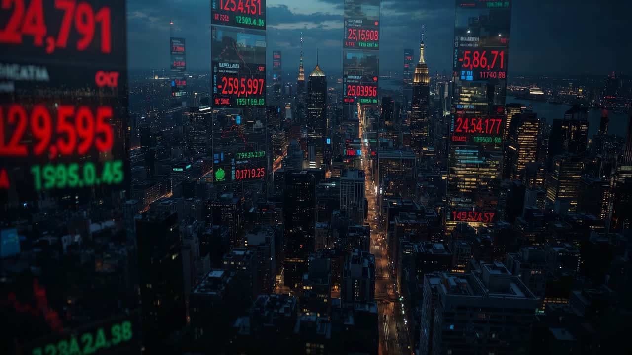 Cityscape with Stock Market Data