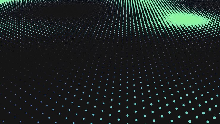 Abstract Digital Wave Pattern of Green and Blue Dots