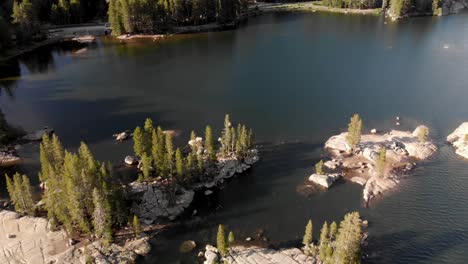 aerial view over lake alpine in california near bear valley.