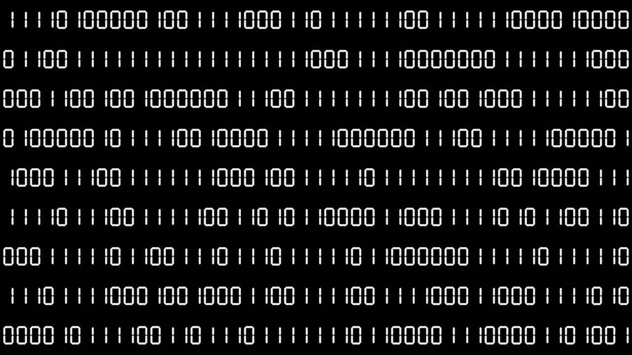Simple binary code on a black background. Changing the numbers zero and one on the screen. Abstract motion graphics.