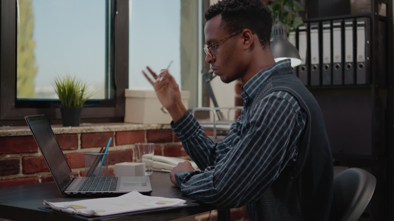 Pensive worker brainstorming ideas about future opportunity
