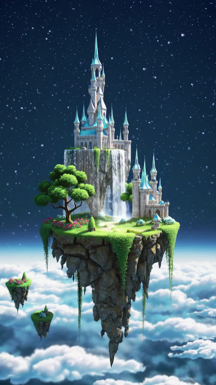 A Majestic Floating Castle Island in a Starry Sky | Premium Stock Video ...
