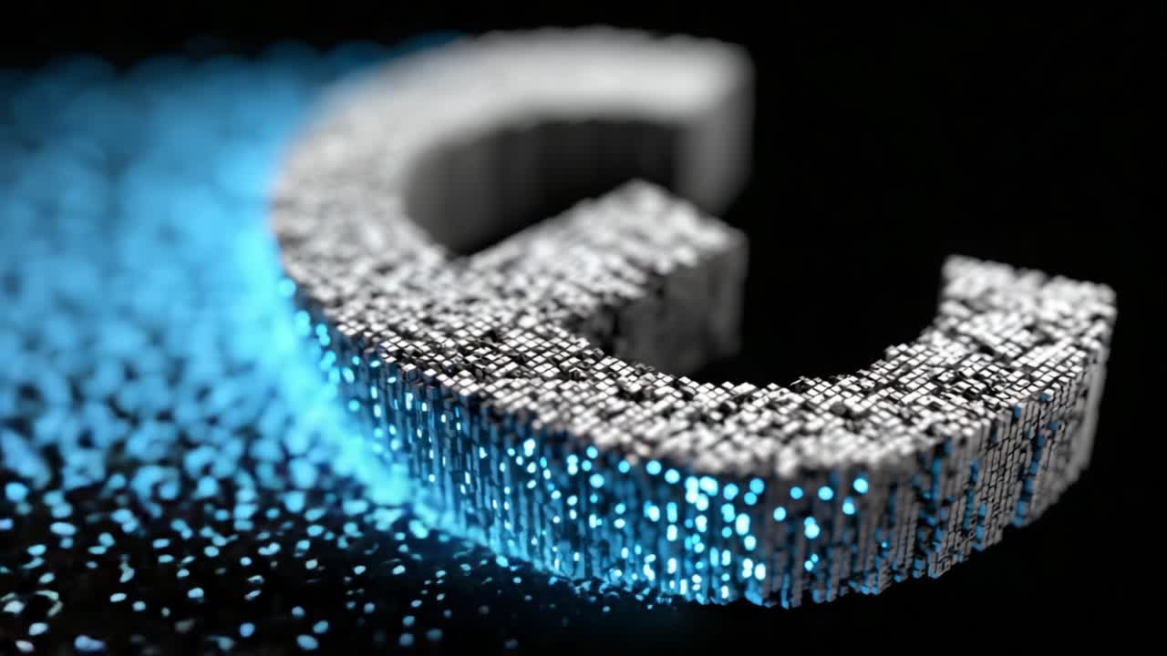 A Stunning Visualization of a Dynamic Letter 'E' Evolving in a Digital Space, Symbolizing Innovation and Technology Through 3D Particles and Light Effects