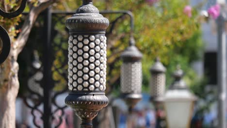 ornate street lamps in a park