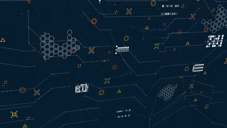 Animation of network of connections with data processing on black background