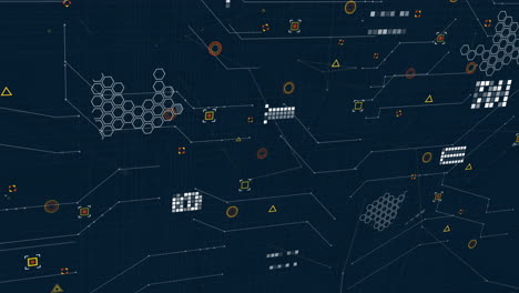 animation of network of connections with data processing on black background