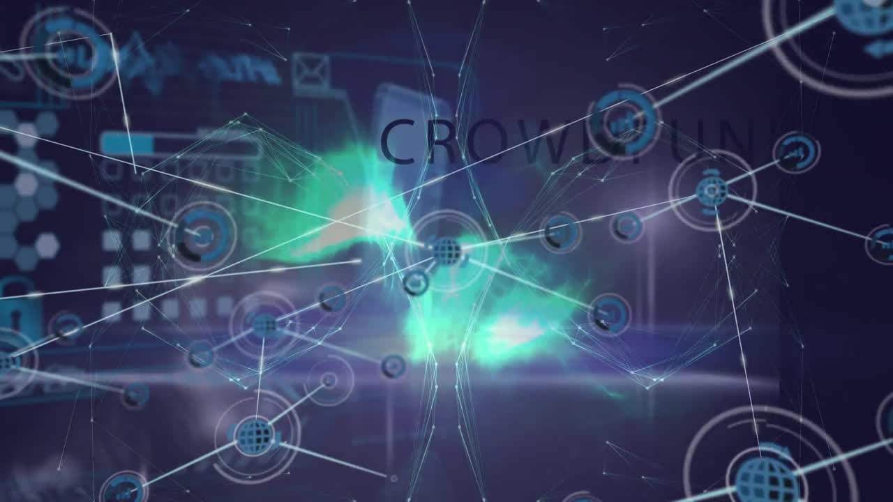 검은색 배경에 데이터 처리에 대한 아이콘으로 연결 네트워크의 애니메이션