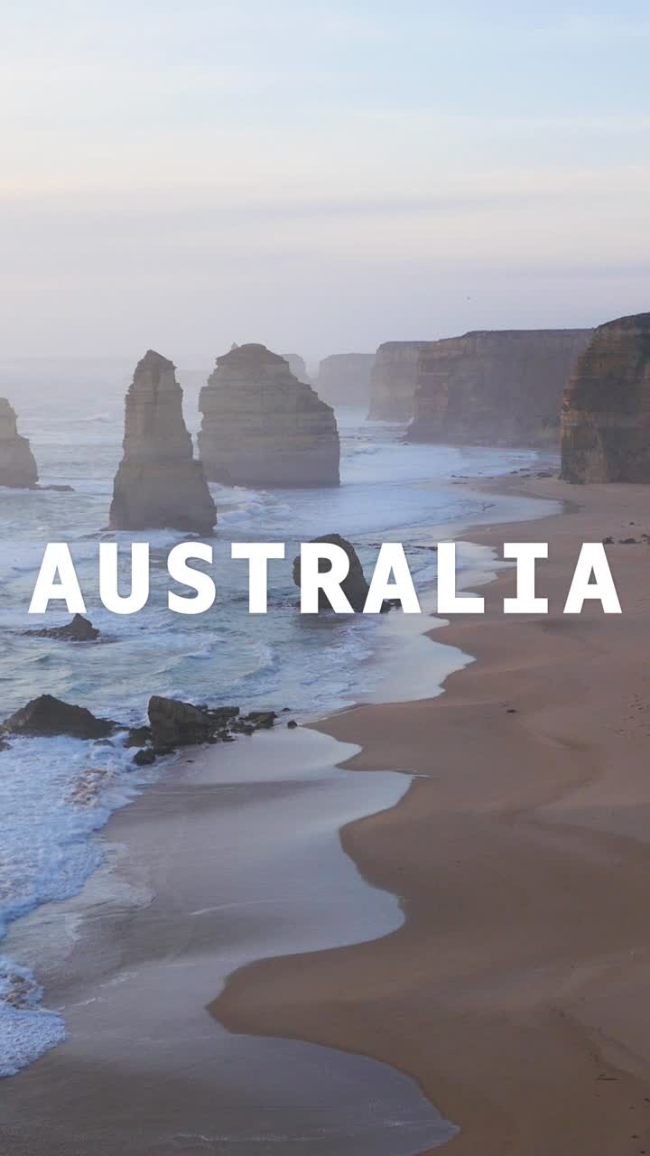Vertical Video Of Twelve Apostles Rock Formation In Australia Overlaid With Animated Graphic Spelling Out Australia