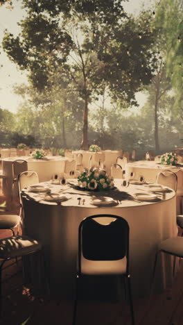 beautiful outdoor wedding reception venue with white tablecloths and flowers