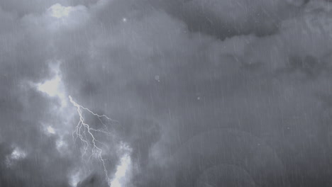 animation of thunderstorm with lightning, heavy rain and grey clouds