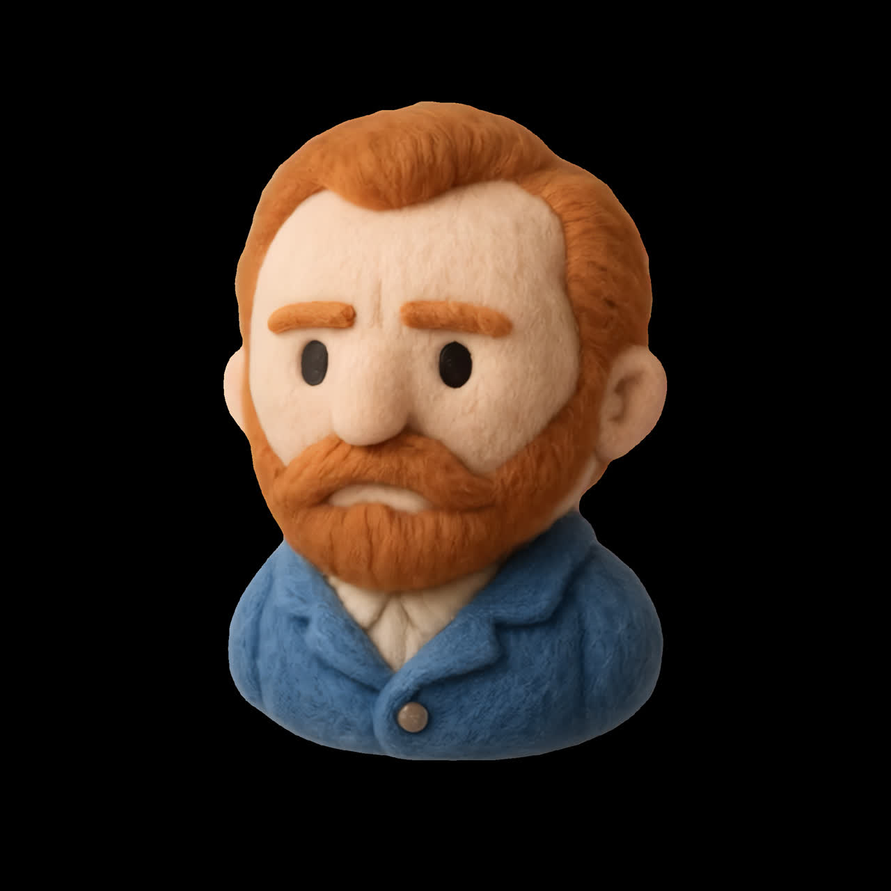 Vincent van Gogh felt sculpture animation isolated asset, transparent 4K video, alpha channel