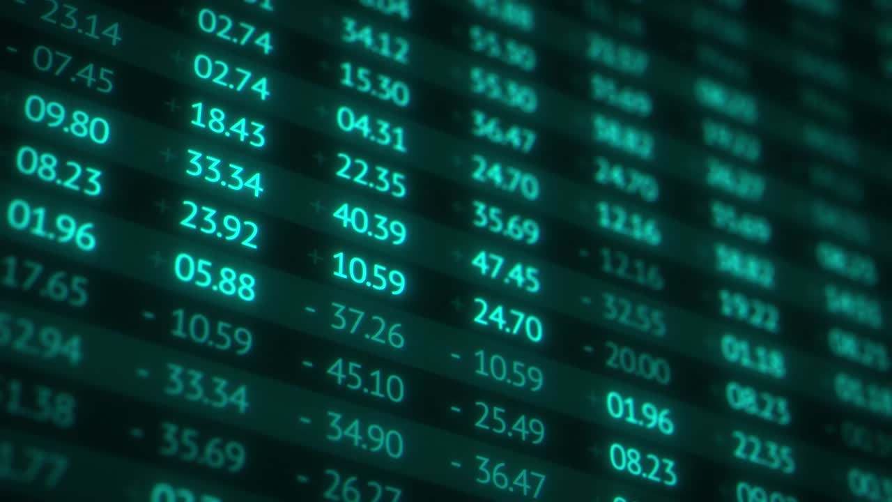 Sfondo astratto animato in loop 4K con cifre del mercato azionario. Concetto finanziario. Dati di borsa in mostra