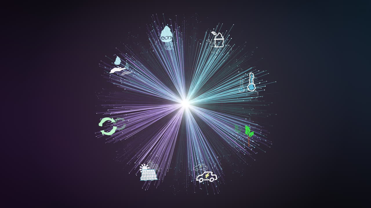 다채로운 iot 개념 파이버 네트워크 배경 루프의 지속 가능성 아이콘