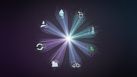 icons for sustainability in colorful iot concept fiber network background loop