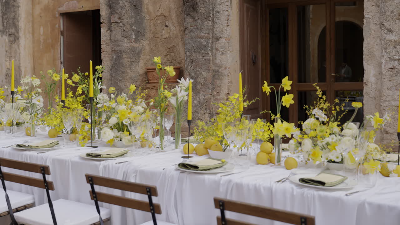 Outdoor Elegant Yellow Floral Dinner Table Setting