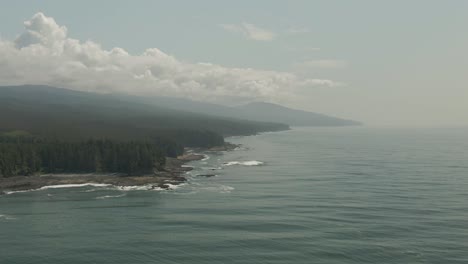 Beautiful-Aerial-Landscape-View-of-the-Rocky-Pacific-Ocean-Coast-in-the-Southern-Vancouver-Island-during-a-sunny-summer-day