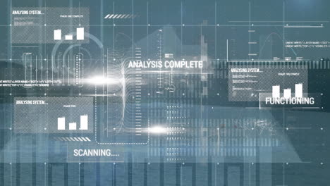 animation der schnittstelle mit datenverarbeitung gegen landschaft mit bergen und meer