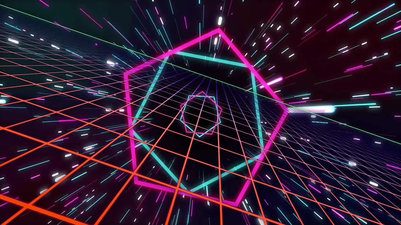 animación del patrón de neón sobre los rastros de luz de fondo