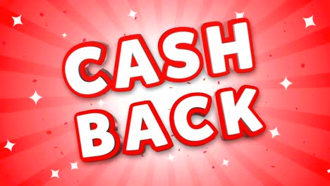 cash back 3d text on falling confetti background.