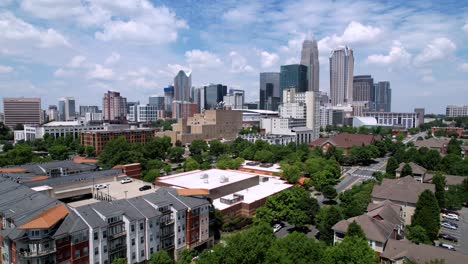 Aerial-Tiltup-from-Charlotte-NC-Skyline,-Charlotte-North-Carolina