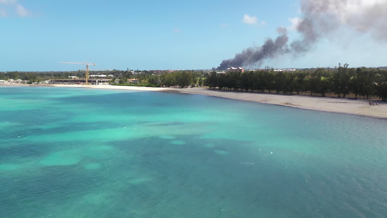 Drone Aerial View of Wildfire and Smoke in Bahamas Inland, Nassau