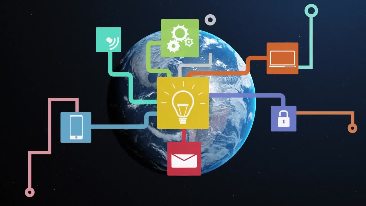 animación de iconos de medios en todo el mundo